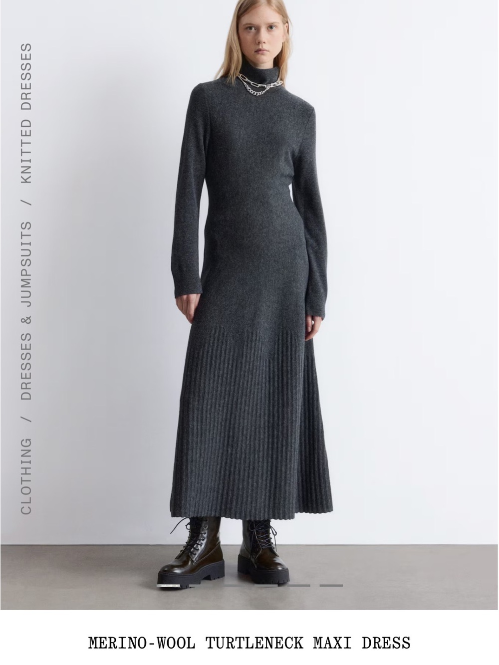 & Other Stories Charcoal Ribbed Long-Sleeve Turtleneck Dress